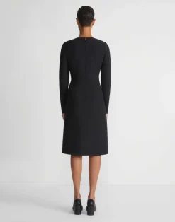 Outlet Lafayette 148 New York Wool-Silk Crepe Long Sleeve Sheath Dress Wild Bluet