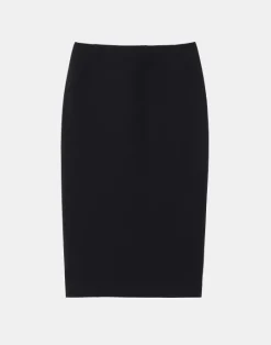 New Lafayette 148 New York Wool-Silk Crepe Pencil Skirt Black