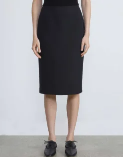 New Lafayette 148 New York Wool-Silk Crepe Pencil Skirt Black