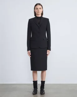 New Lafayette 148 New York Wool-Silk Crepe Pencil Skirt Black