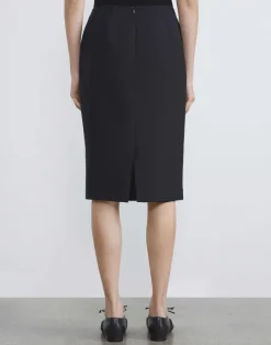 New Lafayette 148 New York Wool-Silk Crepe Pencil Skirt Black
