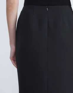 New Lafayette 148 New York Wool-Silk Crepe Pencil Skirt Black