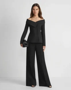 Best Lafayette 148 New York Wool-Silk Crepe Portrait Collar Jacket Black
