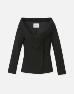 Best Lafayette 148 New York Wool-Silk Crepe Portrait Collar Jacket Black
