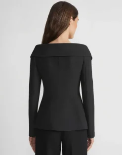 Best Lafayette 148 New York Wool-Silk Crepe Portrait Collar Jacket Black