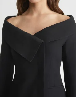 Best Lafayette 148 New York Wool-Silk Crepe Portrait Collar Jacket Black