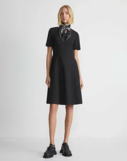 Clearance Lafayette 148 New York Wool-Silk Crepe Short Sleeve Dress Black