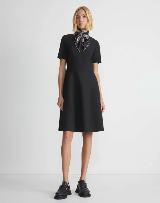 Clearance Lafayette 148 New York Wool-Silk Crepe Short Sleeve Dress Black