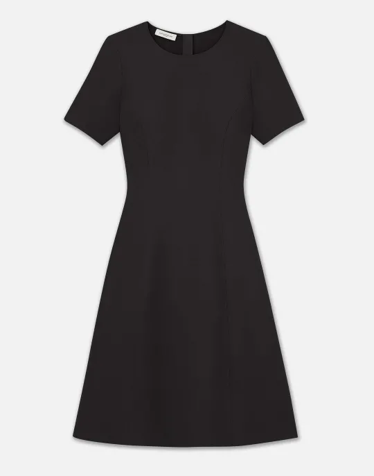 Clearance Lafayette 148 New York Wool-Silk Crepe Short Sleeve Dress Black