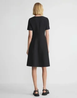 Clearance Lafayette 148 New York Wool-Silk Crepe Short Sleeve Dress Black
