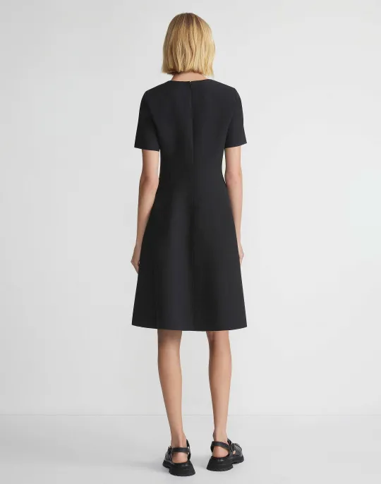 Clearance Lafayette 148 New York Wool-Silk Crepe Short Sleeve Dress Black