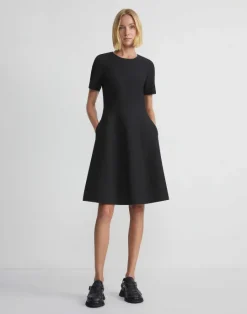 Clearance Lafayette 148 New York Wool-Silk Crepe Short Sleeve Dress Black