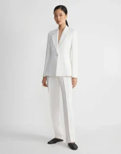 Best Lafayette 148 New York Wool-Silk Crepe Single Button Blazer Cloud