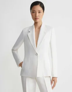 Best Lafayette 148 New York Wool-Silk Crepe Single Button Blazer Cloud