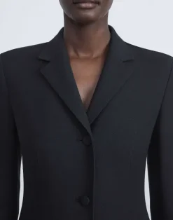 Sale Lafayette 148 New York Wool-Silk Crepe Three-Button Academy Coat Black