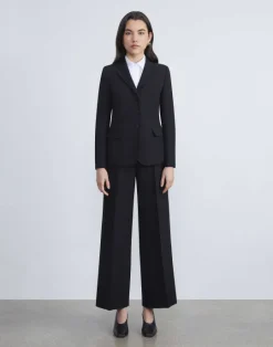 Sale Lafayette 148 New York Wool-Silk Crepe Three-Button Academy Blazer Black