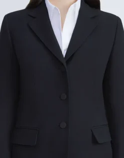 Sale Lafayette 148 New York Wool-Silk Crepe Three-Button Academy Blazer Black