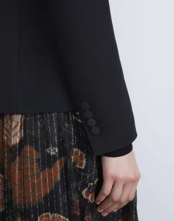 Sale Lafayette 148 New York Wool-Silk Crepe Three-Button Academy Blazer Black