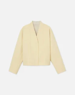 Sale Lafayette 148 New York Wool-Silk Double Face Reversible Open Front Jacket Custard/Soy
