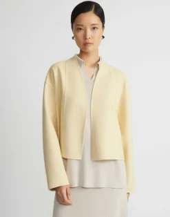 Sale Lafayette 148 New York Wool-Silk Double Face Reversible Open Front Jacket Custard/Soy