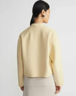Sale Lafayette 148 New York Wool-Silk Double Face Reversible Open Front Jacket Custard/Soy