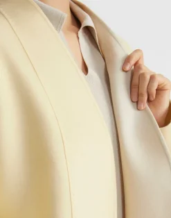 Sale Lafayette 148 New York Wool-Silk Double Face Reversible Open Front Jacket Custard/Soy