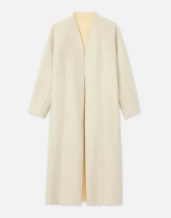 Outlet Lafayette 148 New York Wool-Silk Double Face Reversible Open Front Coat Custard/Soy