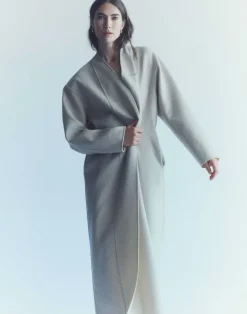 Outlet Lafayette 148 New York Wool-Silk Double Face Reversible Open Front Coat Custard/Soy